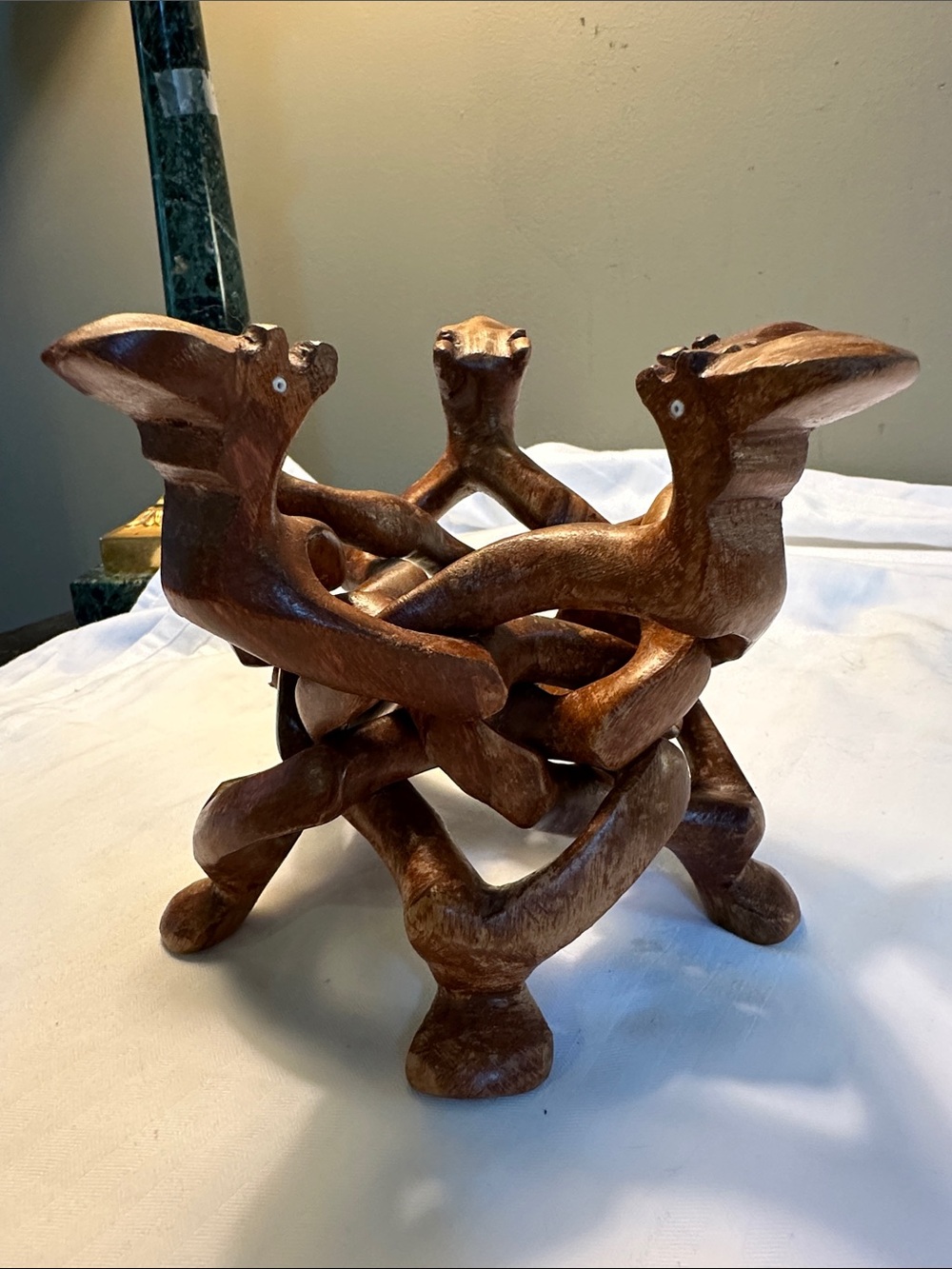 Hand-Carved Brown Wooden Animal Sculpture - Decorative Home Art